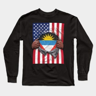 Antigua & Barbuda Flag American Flag Ripped - Gift for Antiguan & Barbudan From Antigua & Barbuda Long Sleeve T-Shirt